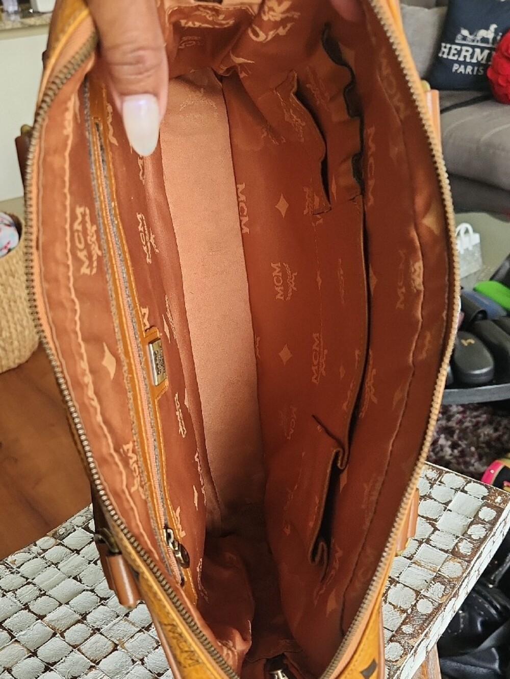 MCM Cognac and Tan Logo Briefcase with Front Buckle Pocket - Picture 7 of 9